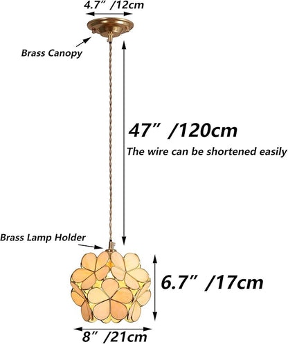 Bieye L10748 Petals Tiffany Style Stained Glass Ceiling Pendant Light with 8-inch Wide Lampshade (Cream White, 8" Cherry Blossom)