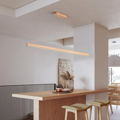 YISDESIGN 59" Wood Linear Pendant Light Fixtures Led Dining Room Chandelier Linear Kitchen Island Hanging Lights Dimmable Modern Pendant Light for Dining Room Kitchen Island Pool Table Lights Natural