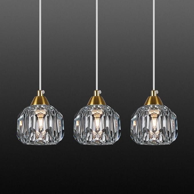 Weesalife Crystal Chandeliers for Dining Room Lights Fixture Over Table, 3 Pack Gold Modern Pendant Light Fixture，Crystal Pendant Lighting for Kitchen Island Bathroom Bar
