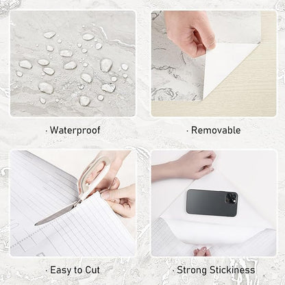 Wallercity Matte Beige/Silver Marble Contact Paper for Counter Top Marble Peel and Stick Wallpaper Countertops Vinyl Waterproof Self Adhesive Wall Paper for Cabinets Removable Kitchen Table Top Film