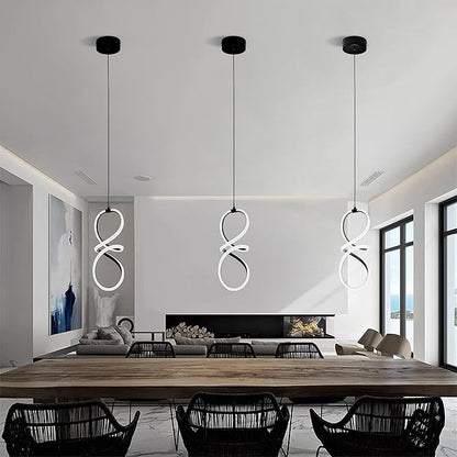 MAYNA Spiral Led Pendant Light Fixture,Modern Led Chandelier, 6000K Adjustable Height Hanging Light Fixture for Kitchen Living Room Bedroom Cafe Table, 1 Pack (Black)