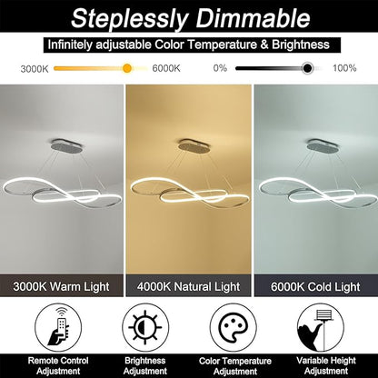 Led Chandeliers for Dining Room,Modern Led Pendant Light Fixture, Dimmable Adjustable Height Music Note Shape Hanging Lamp with Remote Control White Iron Ceiling Light Fixture for Kitchen Island