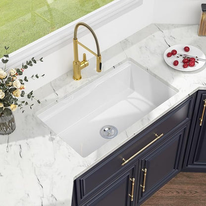Kichae 32 Inch White Undermount Sink Workstation Ceramic Fireclay 32x19 Inch White Kitchen Sink Dual Drop in & Undermount Kitchen Sink Single Bowl Deep Porcelain Sink