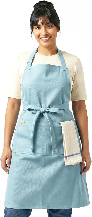 100% Cotton Kitchen Apron with 2 Pockets – Adjustable Chef Apron for Cooking Baking BBQ – Unisex Apron