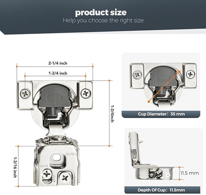 Home Expert 2 Pack (1 Pairs) 1-5/16" Overlay Soft Close Cabinet Hinges, Satin Nickel Stainless Steel Concealed Hinges with 3D Self-Closing for Face Frame Doors & Kitchens