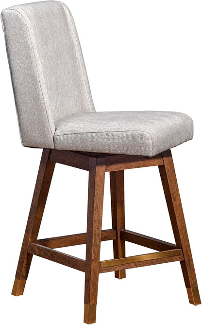 Armen Living Stancoste Modern Farmhouse 26" Seat Height Swivel Bar Stool for Kitchen Island Counter in Brown Oak Wood with Beige Fabric