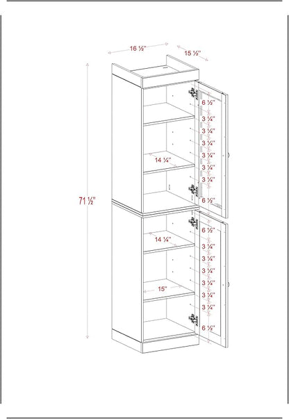 Palace Imports Solid Wood Kitchen Pantry Cabinet w/Glass Doors - Narrow Storage Cabinet - 16.5" Wide x 71.5" Tall - Sage, Adjustable Shelves, 100% Eco-Friendly Wood, Modular Cabinets