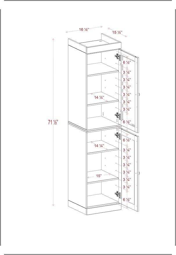 Palace Imports Solid Wood Kitchen Pantry Cabinet w/Glass Doors - Narrow Storage Cabinet - 16.5" Wide x 71.5" Tall - Antique Blue, Adjustable Shelves, 100% Eco-Friendly Wood, Modular Cabinets
