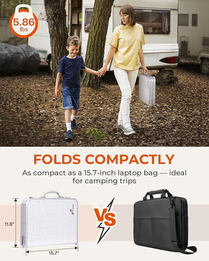 Sportneer Camping Table: Adjustable Height Small Folding Table 23.6" L x 15.7" W 4 Height with Mesh Layer - Compact & Portable Camping Essentials for Outdoor Camp Garden Picnic BBQ Dining Cooking
