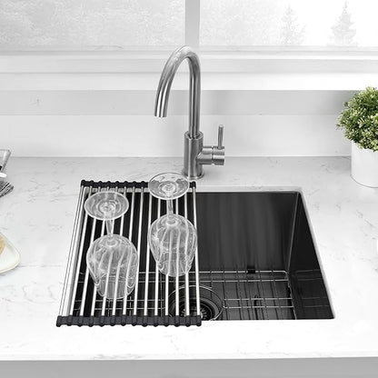 PEPO 23 Inch Undermount Kitchen Sink Black 23x18 Inch 16 Gauge Gunmetal Black Stainless Steel Single Bowl Bar Prep Sink for Outdoor Kitchen