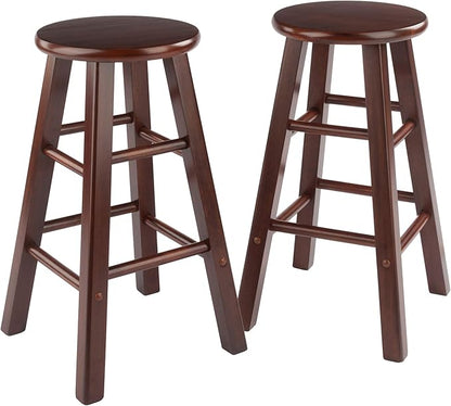 Winsome Element 2-Piece Counter Stool Set, 24" in Walnut, Classic Backless Bar Chairs for Kitchen & Dining Room Seating, Timeless Essential Furniture for Home, Dorm, Apartments