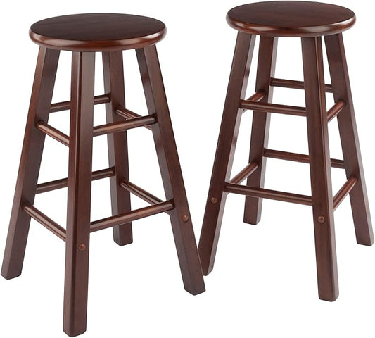 Winsome Element 2-Piece Counter Stool Set, 24" in Walnut, Classic Backless Bar Chairs for Kitchen & Dining Room Seating, Timeless Essential Furniture for Home, Dorm, Apartments