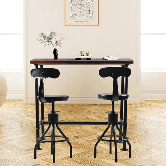 LOKKHAN Rectangular Dining Table for 4, (47.3" L x 41.3" H x 23.6" W), Heavy Duty Metal Pipe, Solid Wood Desktop, Home Kitchen Bar Office Cafe Pub, Rustic Industrial, Grey & Walnut