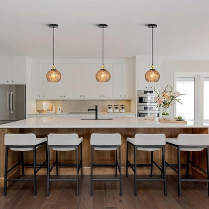 7.8in Vintage Pendant Light 2- Light Kitchen Sink Pendant Lights with Amber Hand Blown Glass Small Hanging Lamp for Kitchen Island Dining Room Bedroom Bathroom Hallway E26