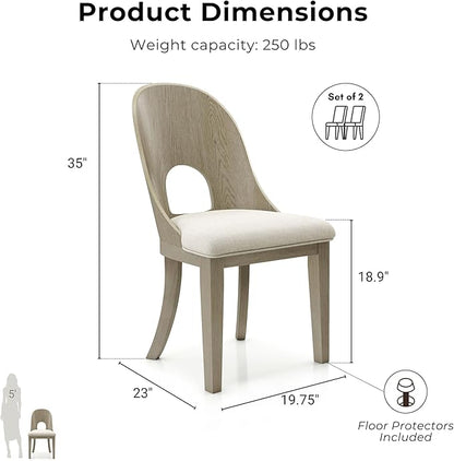 Furniture of America Selyra Modern Solid Wood Dining Chairs Set of 2 with Curved Wood Back, Comfortable Upholstered Seating for Dining Room, Home Kitchen, White Oak