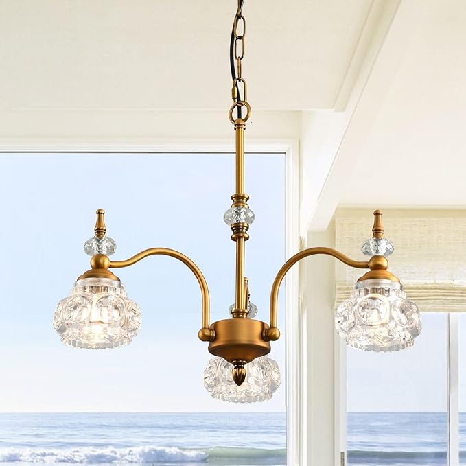 Black Chandelier, 3-Light Vintage Crystal Chandeliers for Dining Room, Industrial Foyer Lighting Fixtures, Kitchen Island Lighting, Modern Farmhouse Hanging Pendant Lights for Living Room, Bedroom