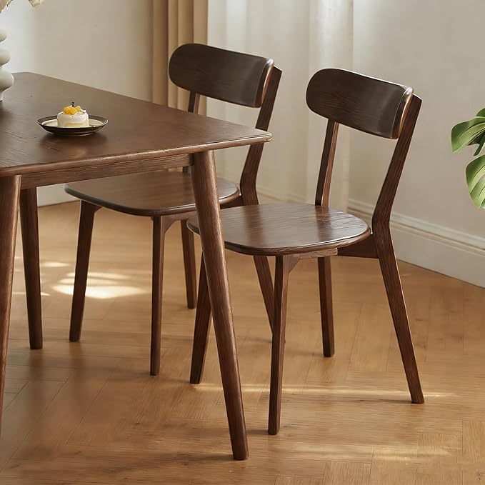 Walnut Solid Wood Dining Chairs Set of 6 – FAS-Grade North American Oak, Mid Century Modern Curved Back, 400 lbs Heavy Duty for Restaurant, Kitchen & Home