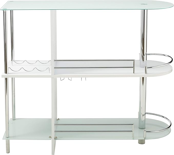Kings Brand Furniture Bar Table with Two Tempered Glass Shelves, White