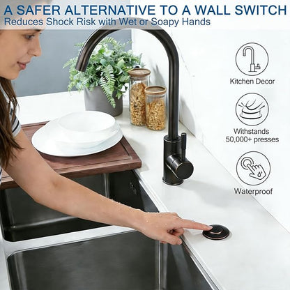 BESTILL Sink Top Garbage Disposal Air Switch Kit - Professional, UL Listed Single Outlet Long Push Button with Brass Cap, Oil Rubbed Bronze/ORB