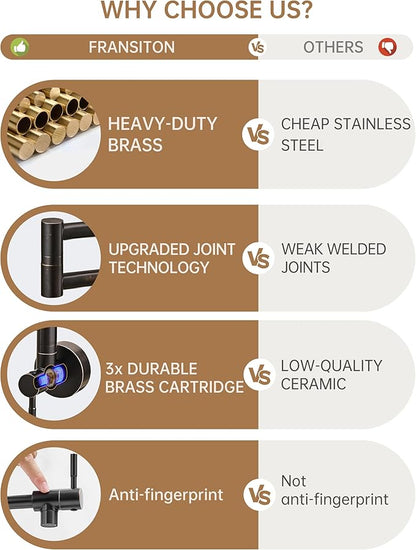 Fransiton Pot Filler, Oil-Rubbed Bronze Pot Filler Faucet Wall Mount, Brass Folding Stretchable with Double Joint Swing Arm Single Hole Two Handles Over Stove Kitchen Restaurant