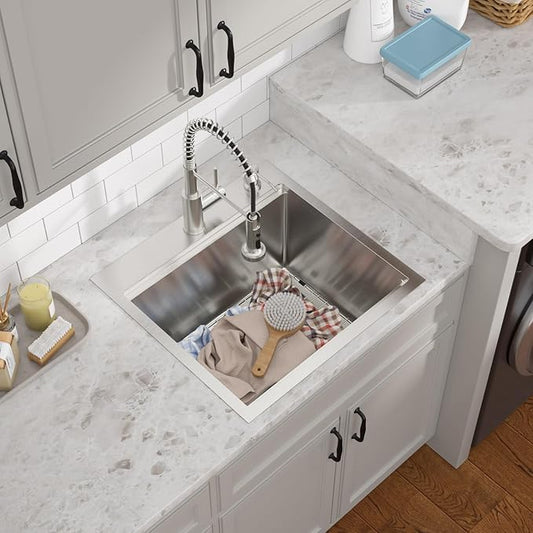 21 x 20 Inch Drop In Laundry Sink with Faucet, 12 Inch Deep 16 Gauge 304 Stainless Steel Utility Sink for Laundry Room, Garage, and Outdoor #TL-FDOE00085
