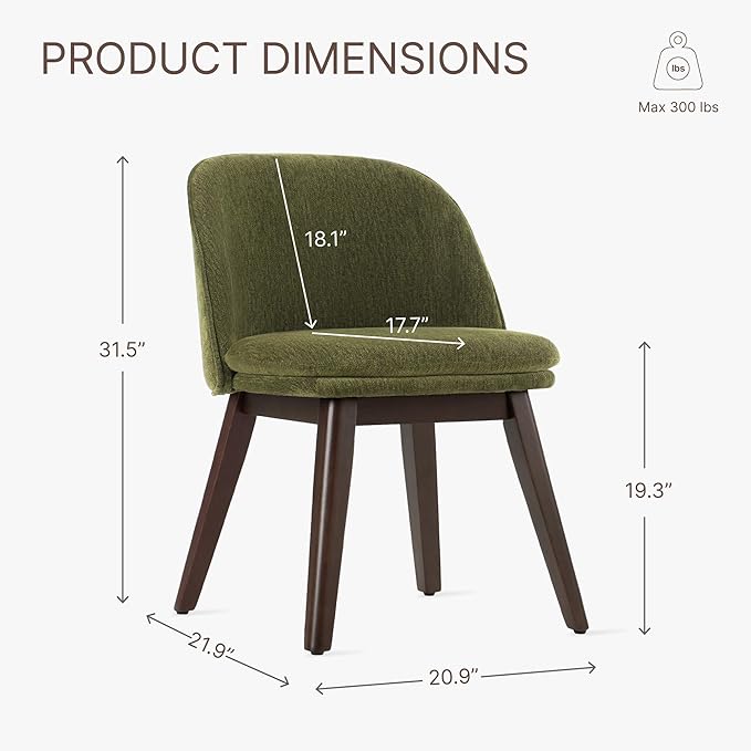 KISLOT Wooden Dining Chairs Set of 2, Fabric Upholstered Modern Dining Room Chairs with Double-Layer Thick Seat Cushion & Ergonomic Backrest for Restaurant, Kitchen and Café, Green