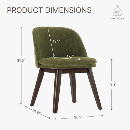 KISLOT Wooden Dining Chairs Set of 2, Fabric Upholstered Modern Dining Room Chairs with Double-Layer Thick Seat Cushion & Ergonomic Backrest for Restaurant, Kitchen and Café, Green