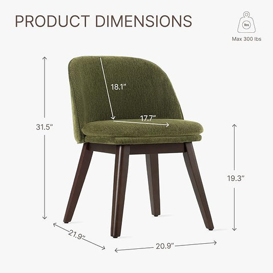 KISLOT Wooden Dining Chairs Set of 2, Fabric Upholstered Modern Dining Room Chairs with Double-Layer Thick Seat Cushion & Ergonomic Backrest for Restaurant, Kitchen and Café, Green