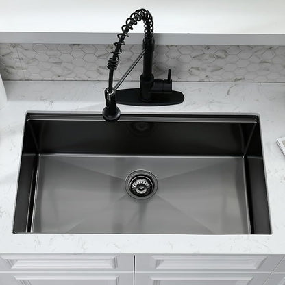 27 Inch Black Undermount Kitchen Sink with Faucet Combo - 27x19 Black Stainless Steel Workstation Sinks Single Bowl Kitchen Sink Undermount with Accessories