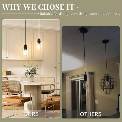 CANMEIJIA Modern Black Farmhouse Pendant Light with Glass Shade, Industrial Pendant Lighting, Island Lights for Kitchen, Modern Hanging Light Fixtures for Kitchen Island Decor (Black 2 Pack)