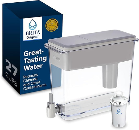 Brita Extra-Large 27-Cup Water Filter Dispenser with Standard Filter, WQA NSF/ANSI Certified, Removes Chlorine Taste & Odor, Reduces Zinc Copper & Mercury, BPA-Free, 1 Filter Included, Lasts 2 Months