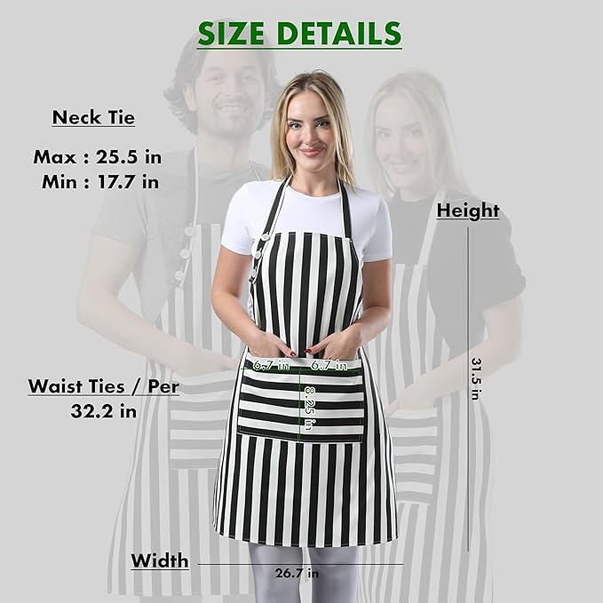 TOSHEX Kitchen Apron Waterdrop Resistant Cotton Apron with adjustable Aprons for Women with Pockets Cooking Apron Chef Apron for Men (1, Black)