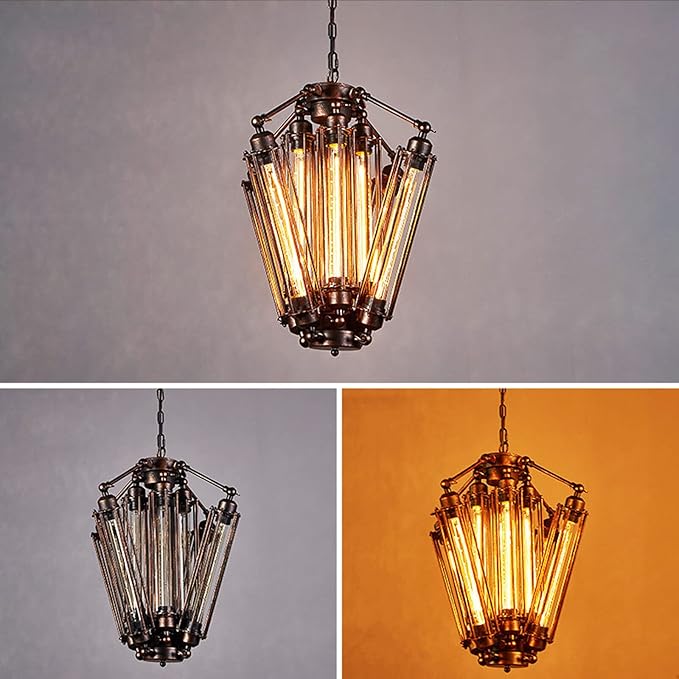 8-Lights Retro Chandelier, Industrial Metal Pendant Lamp Steampunk Pendant Hanging Lamp Geometric Structure Ceiling Lamp for Kitchen Island Foyer Hallway Living Room Bar