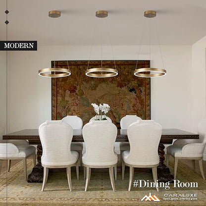 12in LED Ring Chandelier Brass Gold Modern Dimmable Pendant Light Height Adjustable Circular Hanging Ceiling Fixture for Kitchen Island Dining Table Entryway Sink