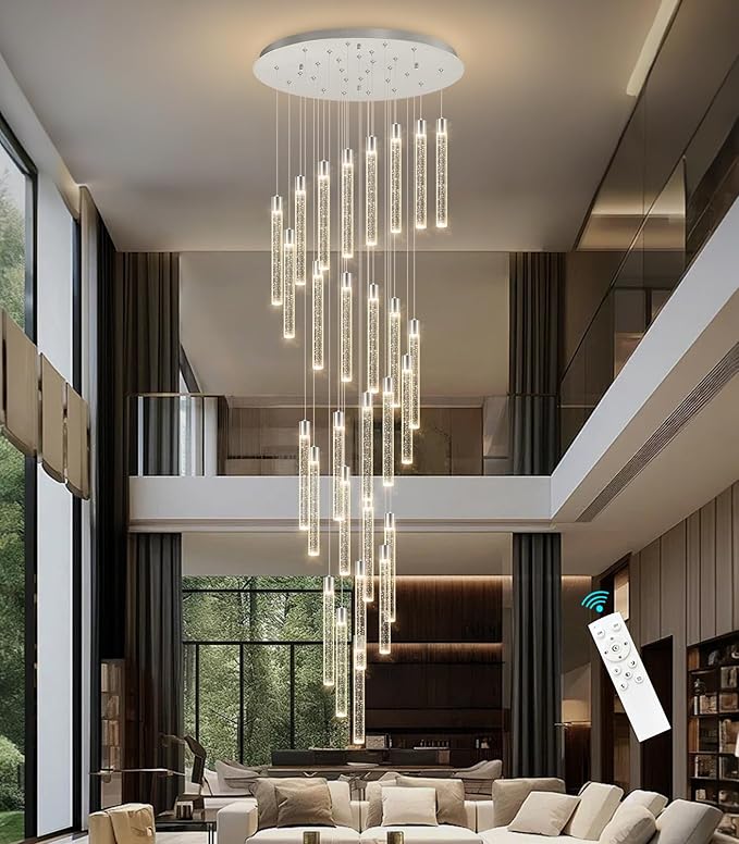 28-Light Long Large Modern Led Crystal Chandeliers Modern Spiral Chandeliers High Ceilings Chandelier for Staircase Foyer Chrome