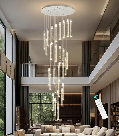28-Light Long Large Modern Led Crystal Chandeliers Modern Spiral Chandeliers High Ceilings Chandelier for Staircase Foyer Chrome