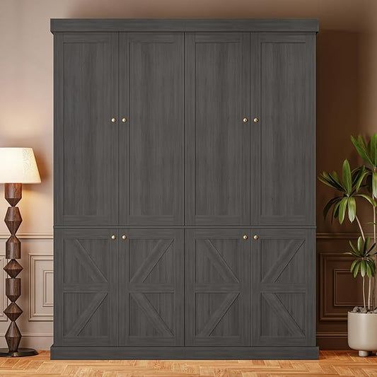 70.8" Tall Kitchen Pantry Cabinet with Doors, Farmhouse Modular Storage Cabinet with 4-Tier Adjustable Shelves, Large Storage Cabinet for Kitchen or Living Room, Set of 2, Black