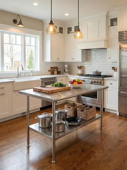 Atelicf Stainless Steel Prep Table for Work, 24 * 48 Inch, High Load Bearing with Undershelf for Outdoor, Restaurants, Workshops, Kitchens, Garages and Gardens