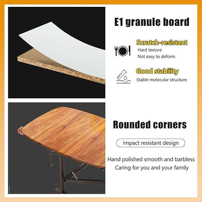 Multifunction Table Drop Leaf Dining Table, Folding Dinning Table With 6 Wheels, Dining Table For Kitchen, Living Room, Drop Leaf Table For Small Space Saving, Solid Wooden Foldable Kitchen Table(Whit