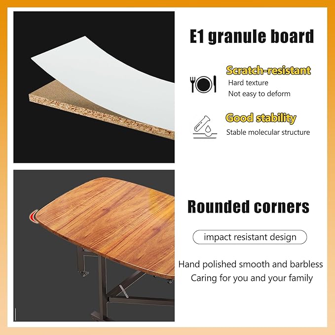 Multifunction Table Drop Leaf Dining Table, Folding Dinning Table With 6 Wheels, Dining Table For Kitchen, Living Room, Drop Leaf Table For Small Space Saving, Solid Wooden Foldable Kitchen Table(Waln