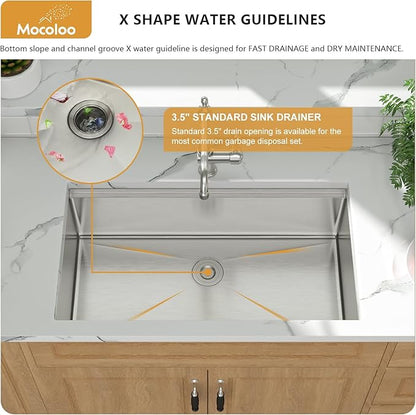 30 Inch Undermount Kitchen Sink - Mocoloo 30x19 Inch Stainless Steel Workstation Sink 16 Gauge Handmade Single Bowl 10" Deep Kitchen Sink