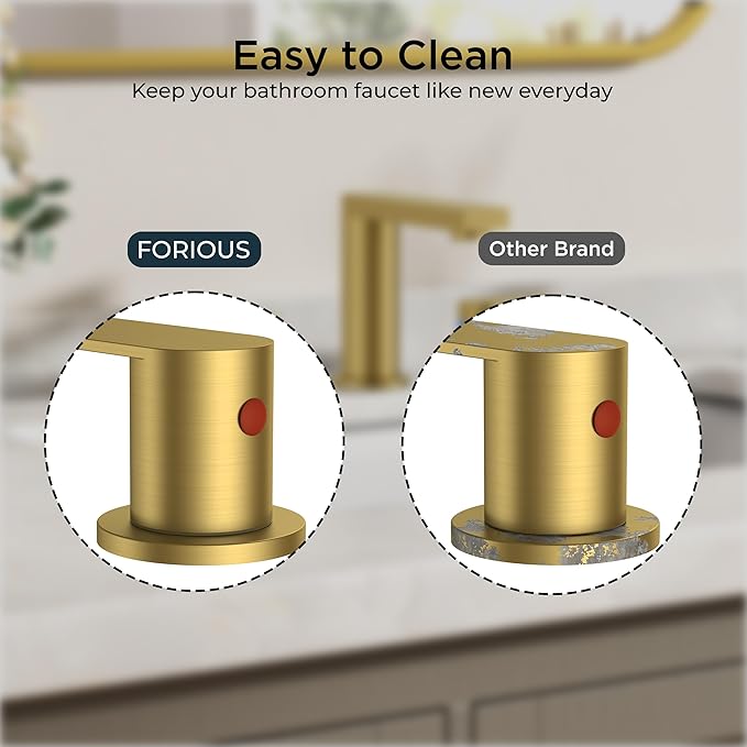 FORIOUS Brushed Gold Bathroom Faucets 3 Hole, 8 Inch Widespread Bathroom Sink Faucet with Pop-up Drain and Cupc Supply Lines, 2-Handle for Vanity, Hotel Restroom