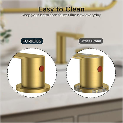 FORIOUS Brushed Gold Bathroom Faucets 3 Hole, 8 Inch Widespread Bathroom Sink Faucet with Pop-up Drain and Cupc Supply Lines, 2-Handle for Vanity, Hotel Restroom