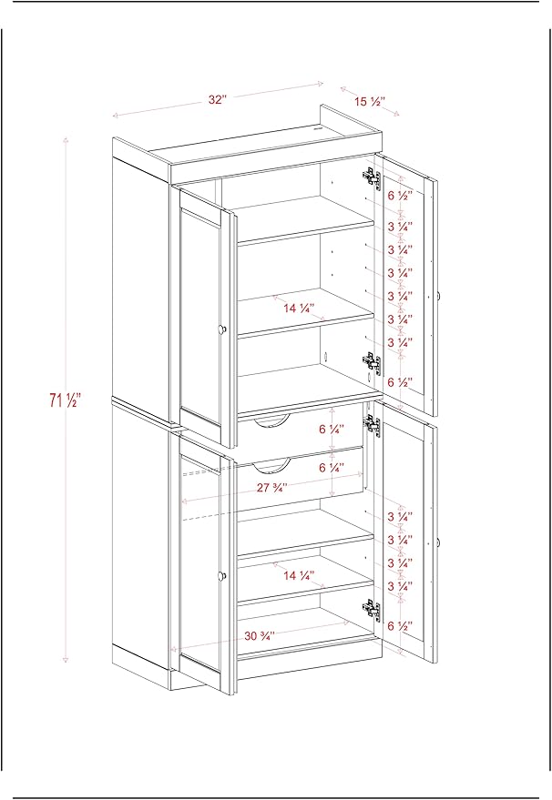 Palace Imports Solid Wood Kitchen Pantry Cabinet - 71.5" H x 32" W, Tall Storage Cupboard - Aqua, Adjustable Shelves & 2-Drawer Kit for Living Space, 100% Renewable Eco-Friendly Wood, Made in Brazil