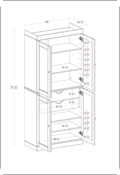 Palace Imports Solid Wood Kitchen Pantry Cabinet - 71.5" H x 32" W Tall Storage Cupboard - Yellow, Adjustable Shelves & 2-Drawer Kit, Freestanding, 100% Renewable Eco-Friendly Wood, Made in Brazil