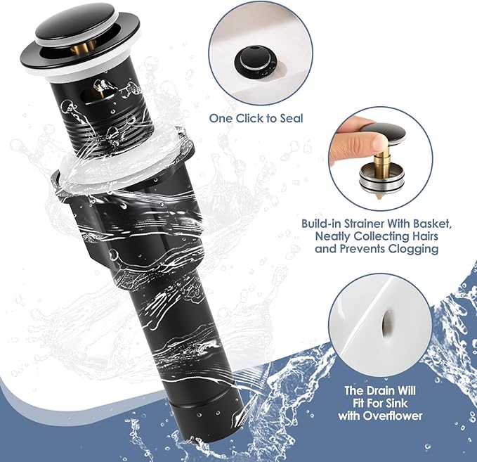 Two Handle 8inch Widespread Bathroom Faucet 3 Holes, Bathroom Sink Faucet with Metal Pop up Drain Assembly and cUPC Water Supply Lines, Black