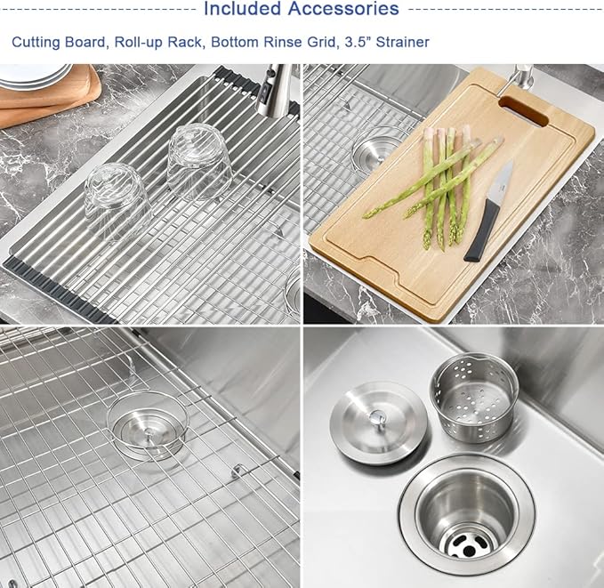 Stainless Steel Kitchen Sink Drop In-Hovheir 31x20 Inch Drop In Top Mount Kitchen Sinks 16 Gauge Stainless Steel Deep Sink Single Basin Overmount Sinks with Cutting Board
