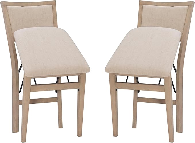 Linon Keira Natural Rustic Wooden Folding Chair with Beige Upholstered Seat and Back Set of 2