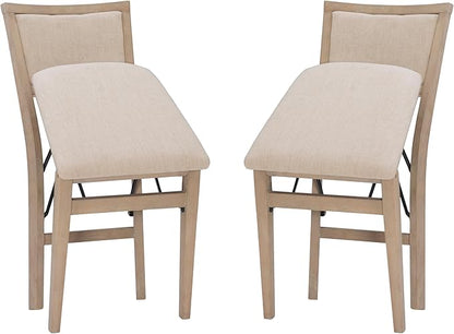 Linon Keira Natural Rustic Wooden Folding Chair with Beige Upholstered Seat and Back Set of 2