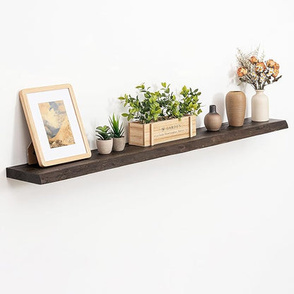 Acovy Extra Deep 55" Long Live Edge Rustic Floating Shelves for Wall, Solid Wood Wall Shelves with Invisible Bracket Mount for Living Room Bathroom Bedroom Kitchen, Set of 1, Natural